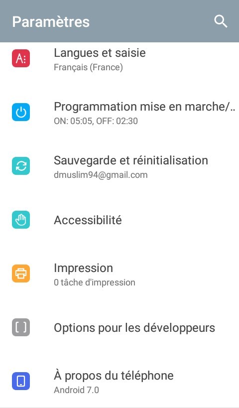 Options développeurs Android - A propos