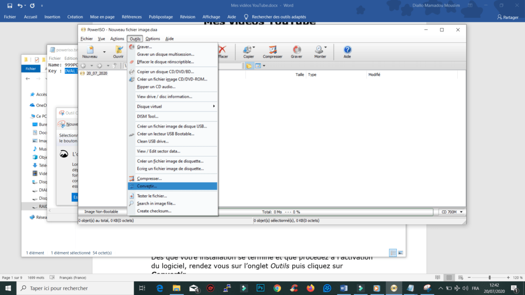 Convertir fichiers img en iso PowerISO Windows 10