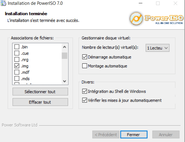 Cochez img, iso, rar... PowerISO Windows 10