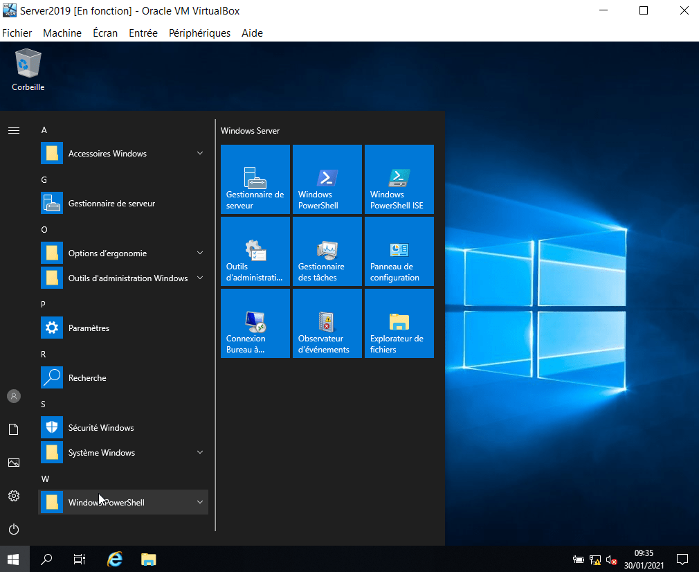 windows server 2019 menu