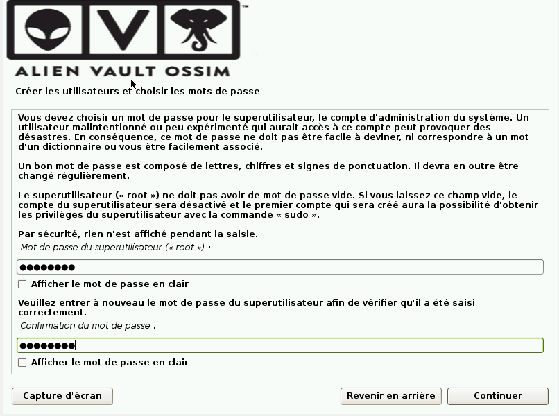 Configurer mot de passe de la VM ossim