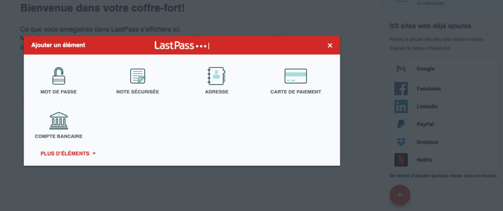 LastPass ajouter site et mot de passe