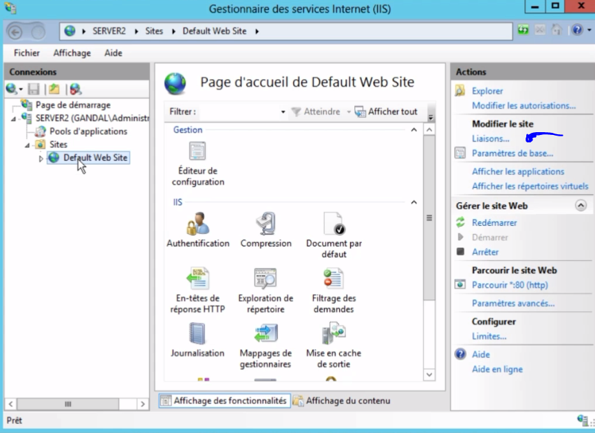 Default site web iis sous Windows Server 2016